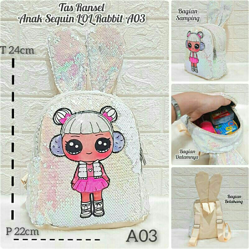 Tas Ransel Sequin 2 Gambar / Tas Sequin LOL Unicorn / Tas Ransel Anak Sekolah LOL / Tas Sequin