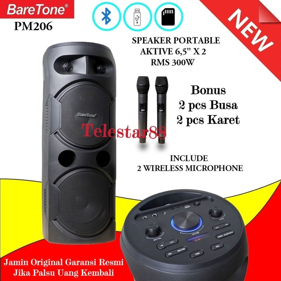 Speaker Portable Wireless Baretone PM 206 / PM206 Original 8 inch