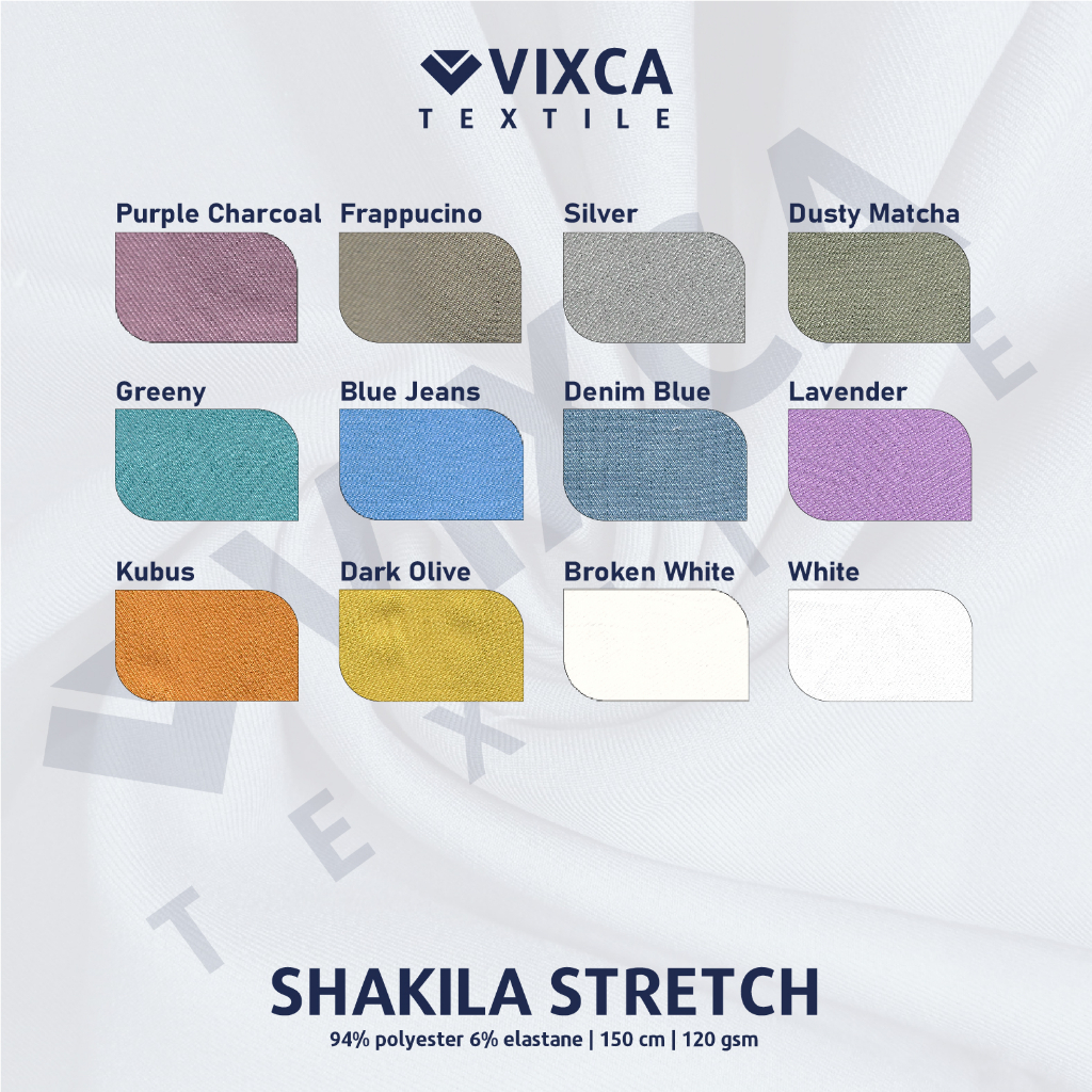 [PER 0,5 M] Kain Bahan Shakila Stretch Lebar 150 cm Samira Syakila Sakila Twill Polos Polosan ECER 1/2 METER METERAN 50 CM CENTIMETER