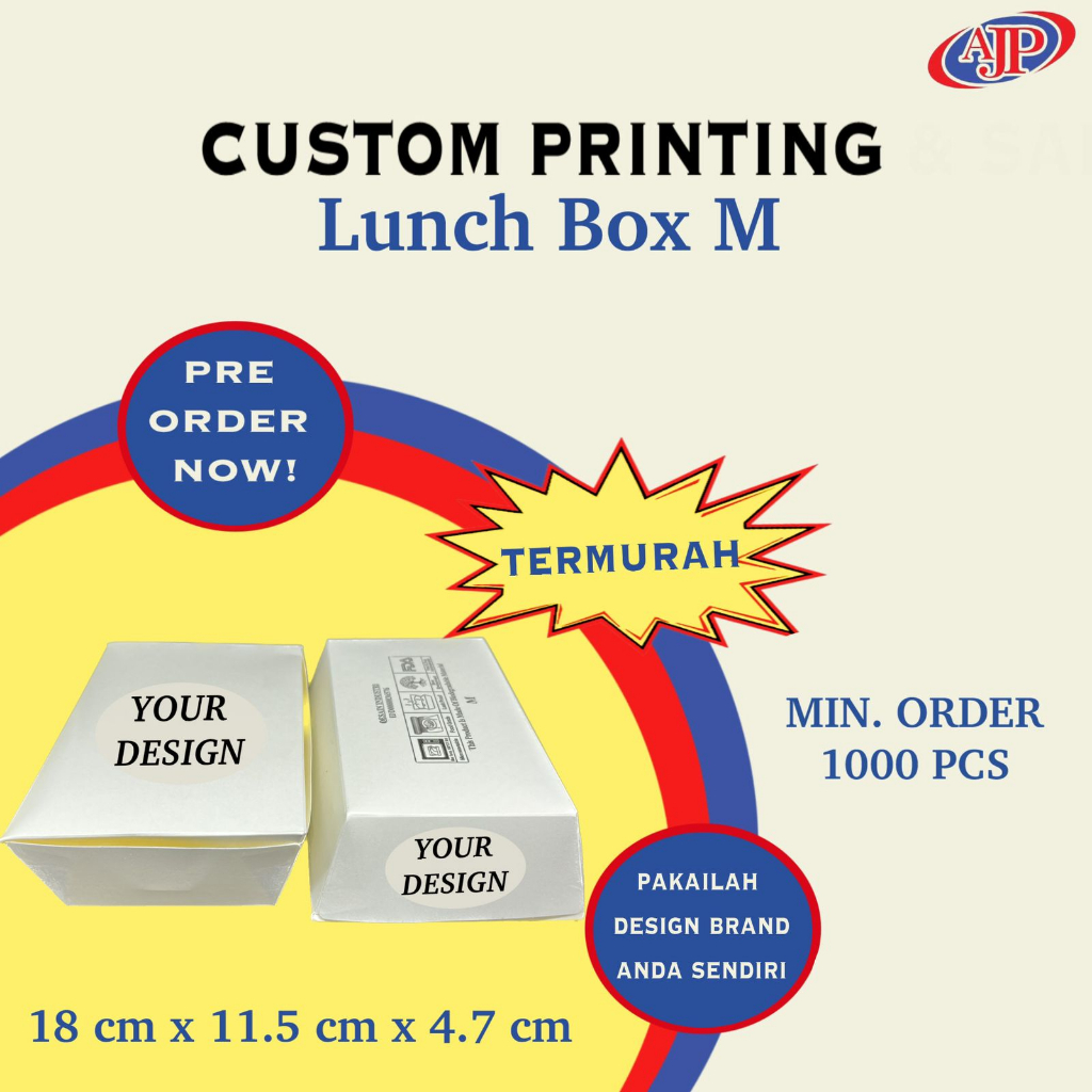 Lunch Box M Premium Custom Printing Kemasan Makanan Takeaway Kotak Kue Paper Food Container Catering