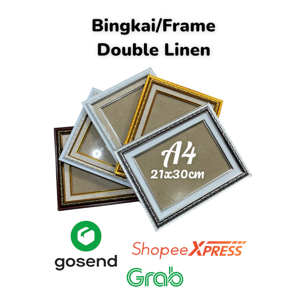 FRAME A4 21x30CM DOUBLE LINEN UKIR/BINGKAI A4 DENGAN KACA HIASAN DINDING HIGH QUALITY/ PIGURA FOTO/ 