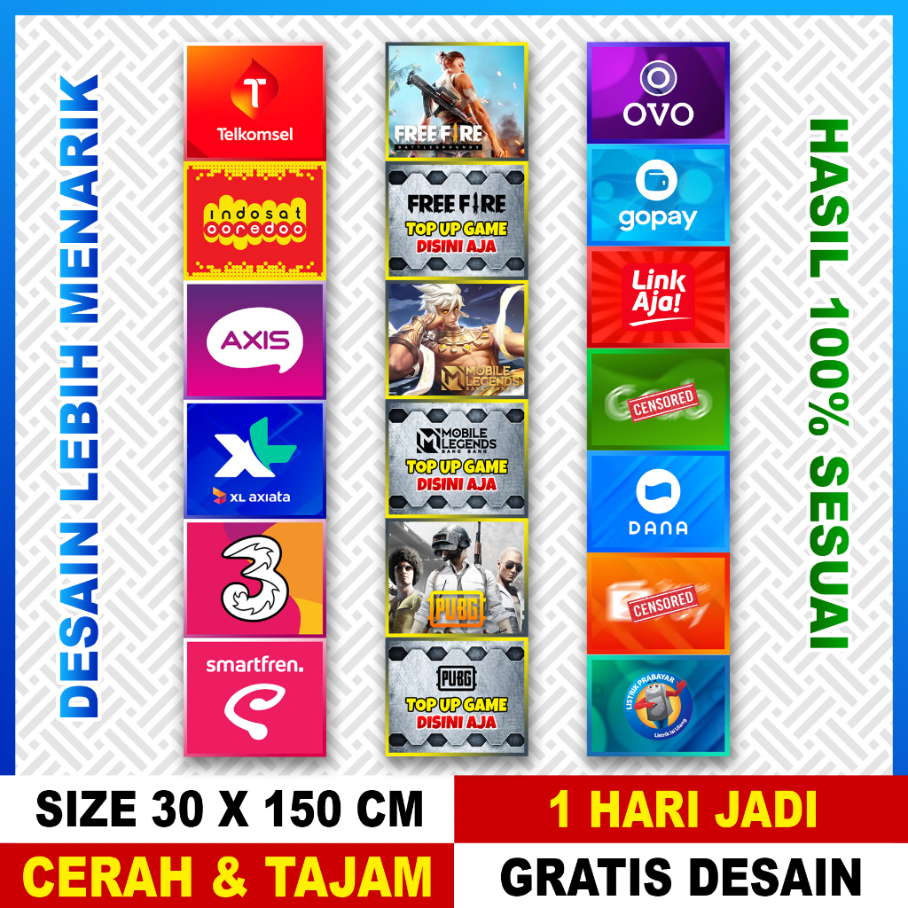 BANNER SPANDUK KONTER PULSA GAME EWALLET TERMURAH