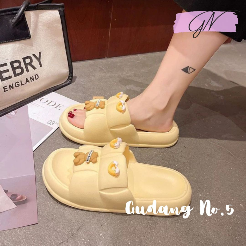 GN-2255-5 Sandal Selop Jelly Wanita Motif Love Bear Import Balens PVC