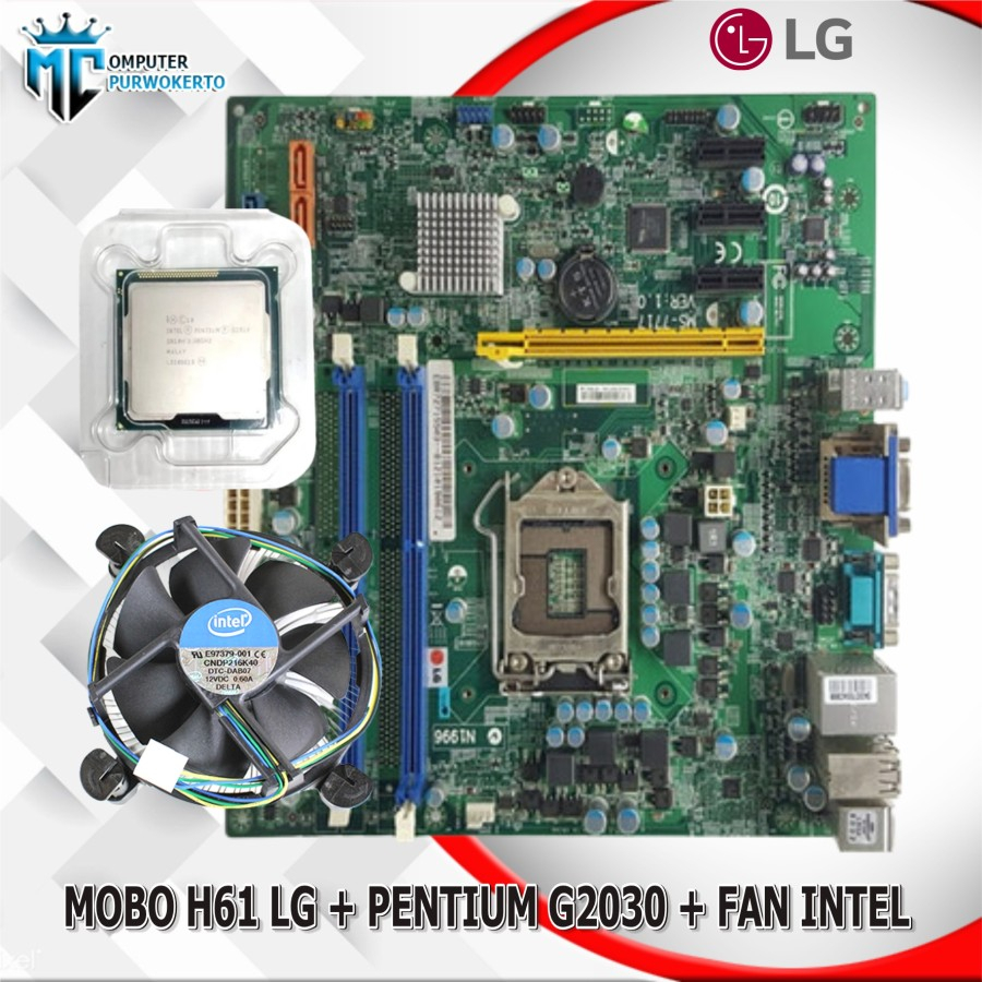 Motherboard Mobo H61 LGA 1155 + Processor Pentium G2020/G2030 + Fan