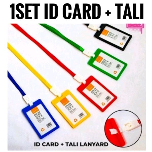 1 SET ID CARD HOLDER + TALI TEMPAT KARTU / LANYARD NILON TEMPAT KARTU NAMA DENGAN TALI KOMPLIT 1 SET MURAH