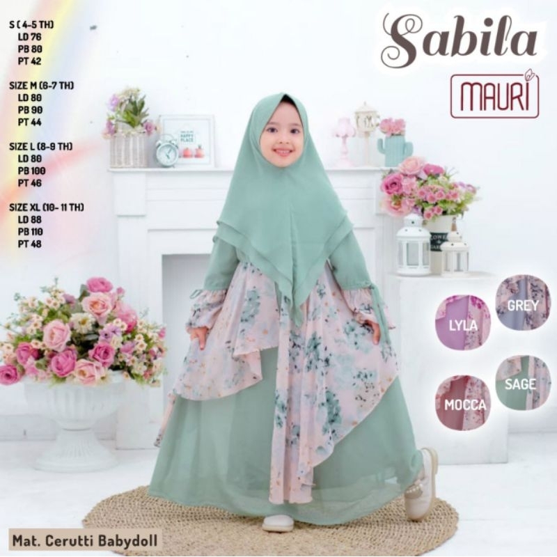 SABILA KIDS BY MAURI SET MUSLIM GAMIS ANAK + JILBAB