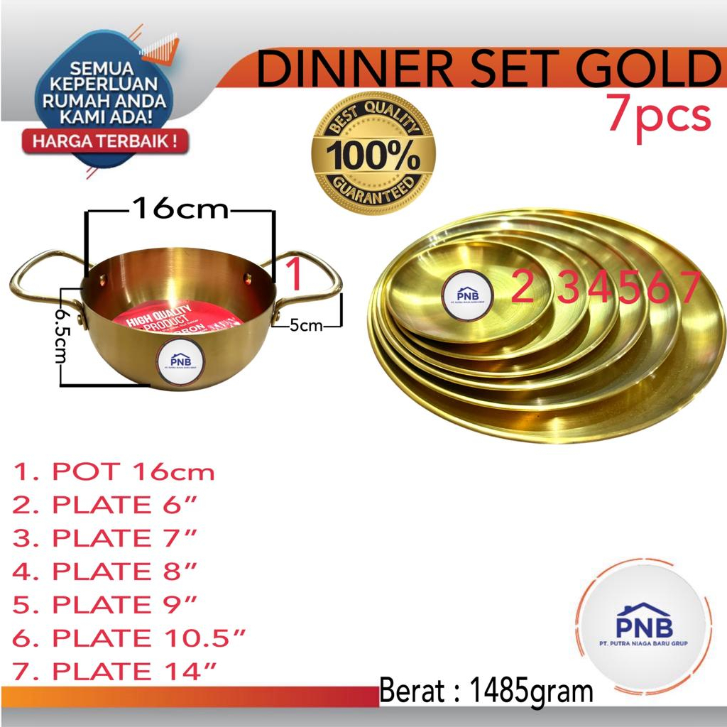 Dinner set with gold / Set Piring + Panci (7 pcs)