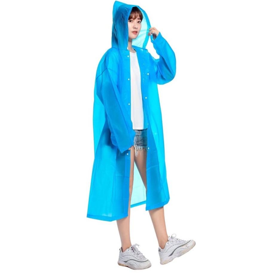 Jas Hujan Ponco Polos Tebal Mantel Hujan Eva Terusan Fashionable Raincoat Korea Warna Warni Model Kancing
