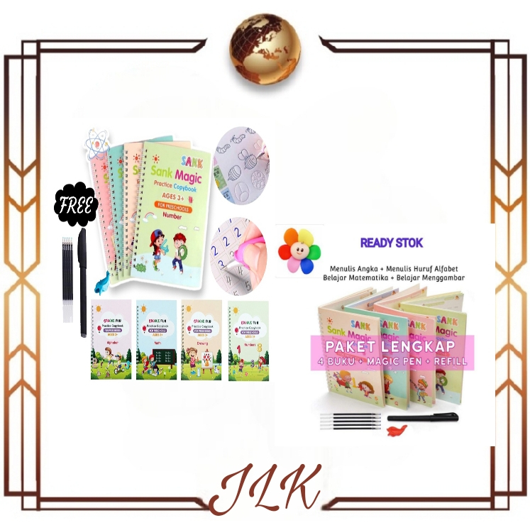 

(JLK) Sank Magic 3D Buku Edukasi Anak Belajar Menulis 1 set isi 4 buku + 5 refil pen