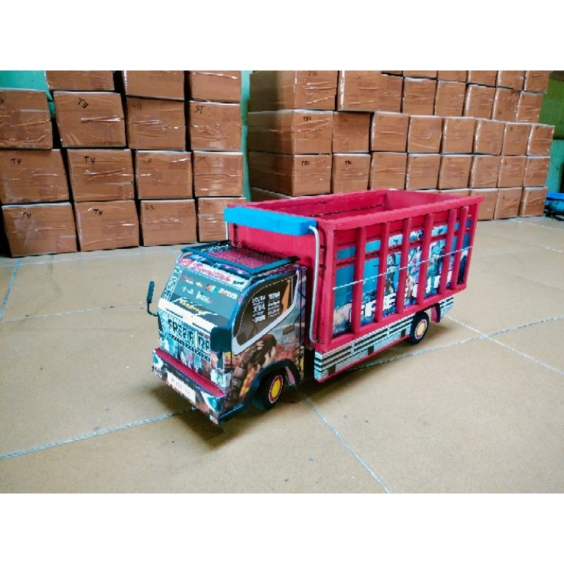 miniatur truk kayu P55 cm full lampu bonus terpl