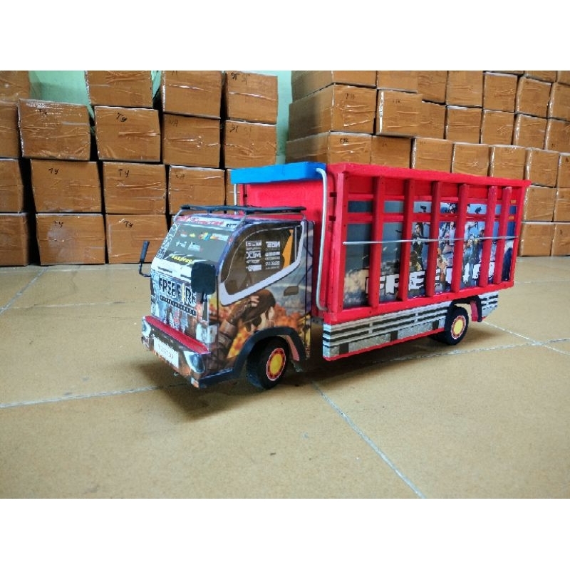 miniatur truk kayu P55 cm full lampu bonus terpl