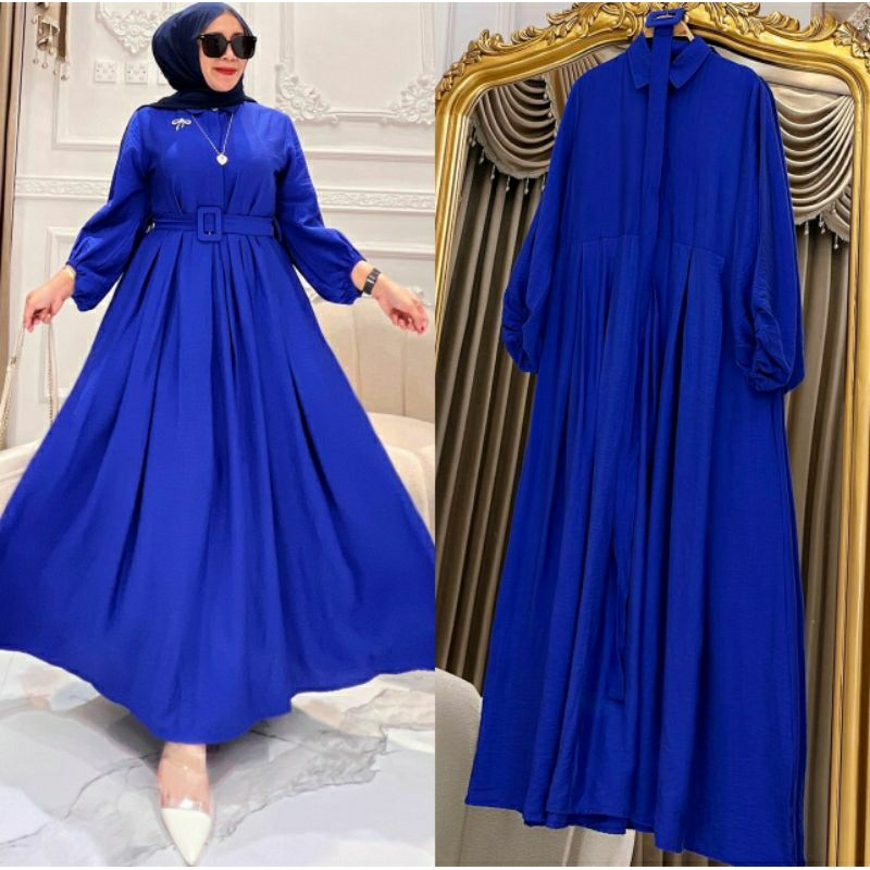 Hazel Dress, GAMIS MUSLIM CANTIK POLOS MODIS FIT XL LD 106 BAHAN LINEN CRINKLE PREMIUM KANCING BUSUI TERMURAH TERLARIS OOTD