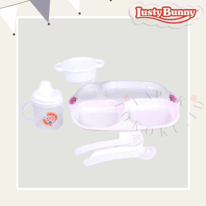 [rumahbayipdg] Feeding set lusty bunny 5in1/ gift set lusty bunny peralatan makan bayi