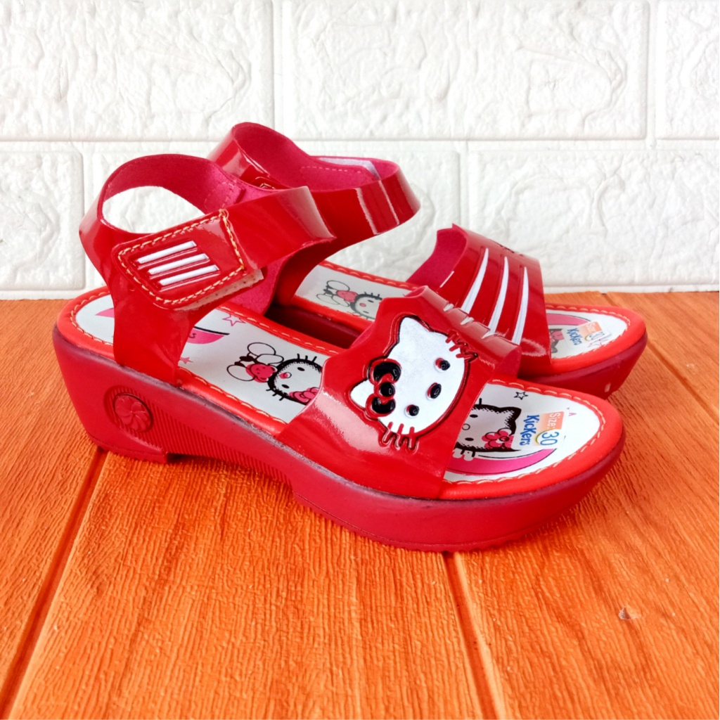 Sandal Let Anak Wedges NINNDY Hello Kitty Hak 4,5cm Size 26-35 Pink