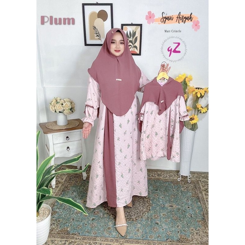 Gamis set jilbab crincle couple ibu dan anak ORI gwenza