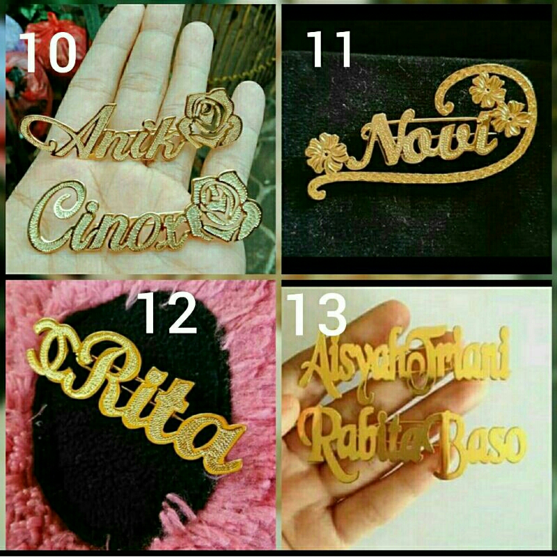 Bros nama custom / peniti hijab kerudung/ pin lapis emas