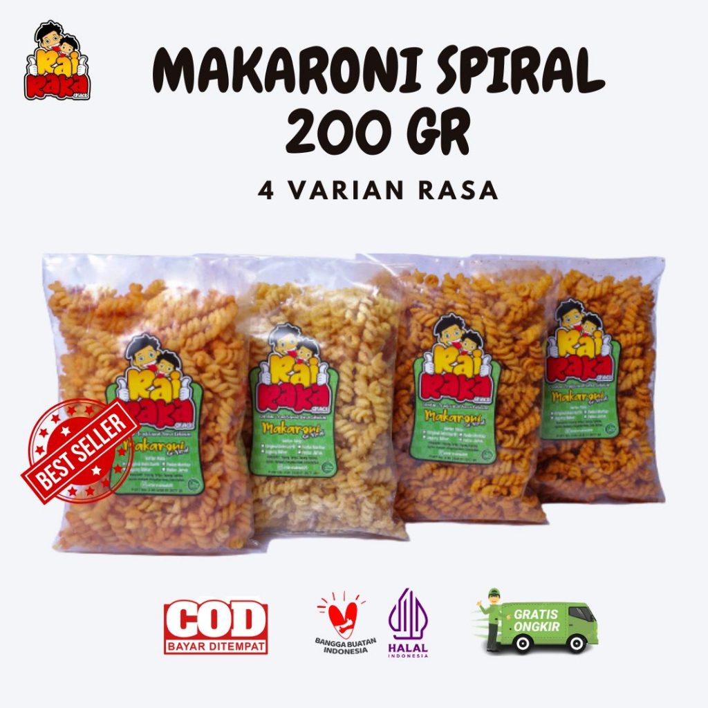 

MAKARONI SPIRAL RAIRAKA 200 GRAM, Enak Kriuk Pedas Gurih Bikin Nagih !!!