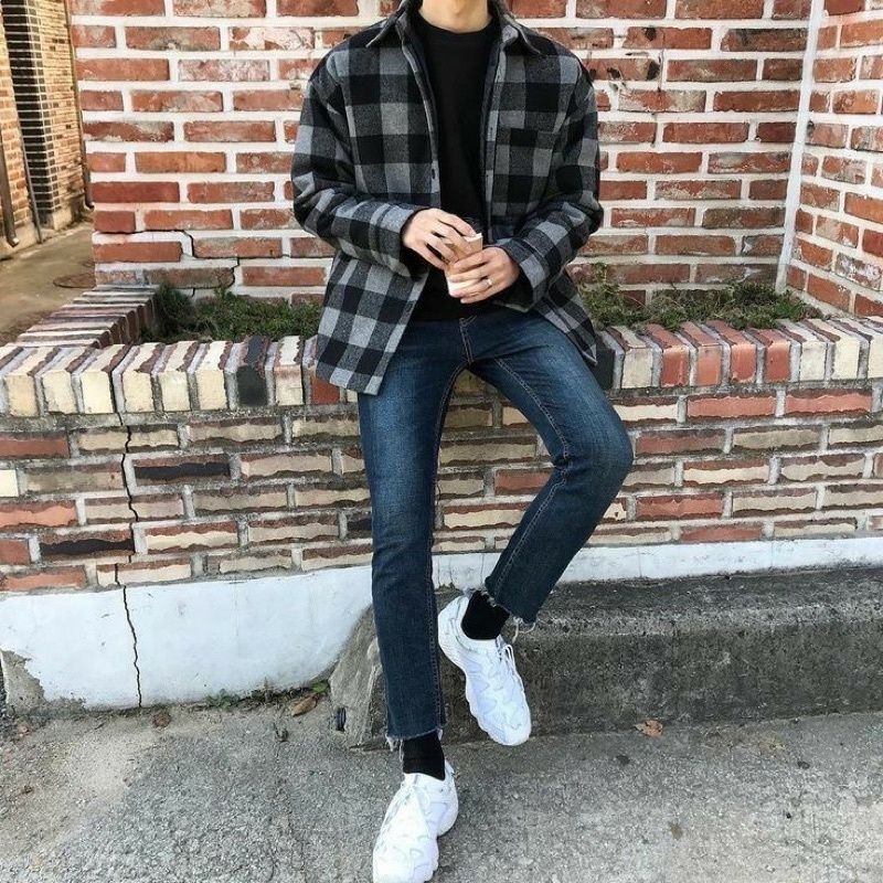 Hurley Kemeja Flanel Lengan Panjang Pria Hem Flanel Cowok Distro Model Biru Kotak Kotak Kecil