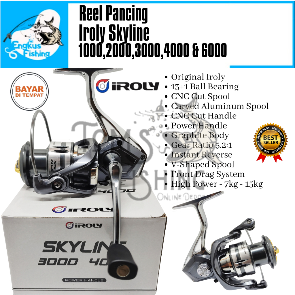 Reel Pancing Iroly Skyline 1000 - 6000 (13+1 Bearing) Power Handle Murah - Engkus Fishing