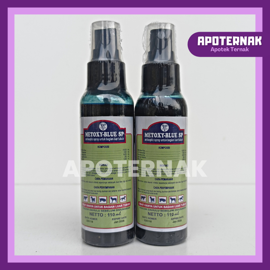 METOXY BLUE SP 110 ml | Antiseptik Spray Obat Luka Kulit LSD Dermatitis Foot Rot dll | Obat Luka Semprot Hewan | Obat Luka Kulit