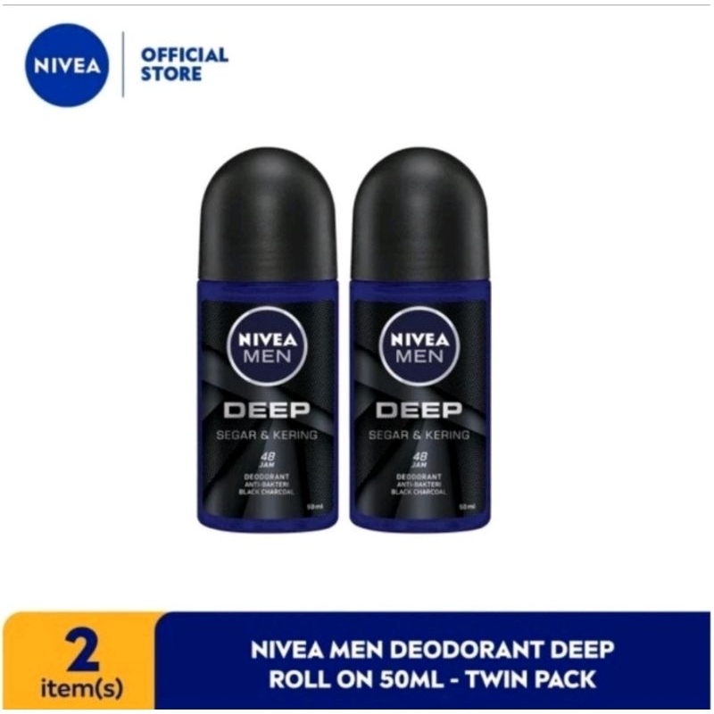 NIVEA MEN DEEP DEODORANT ROLL ON 50 ML 50ML ISI 2 PCS