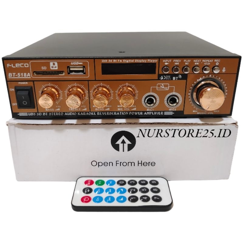 Power Amplifier Bluetooth FLECO Karaoke BT-518A Karaoke Stereo + MP3 Player Ampli Bluetooth FLECO Ka