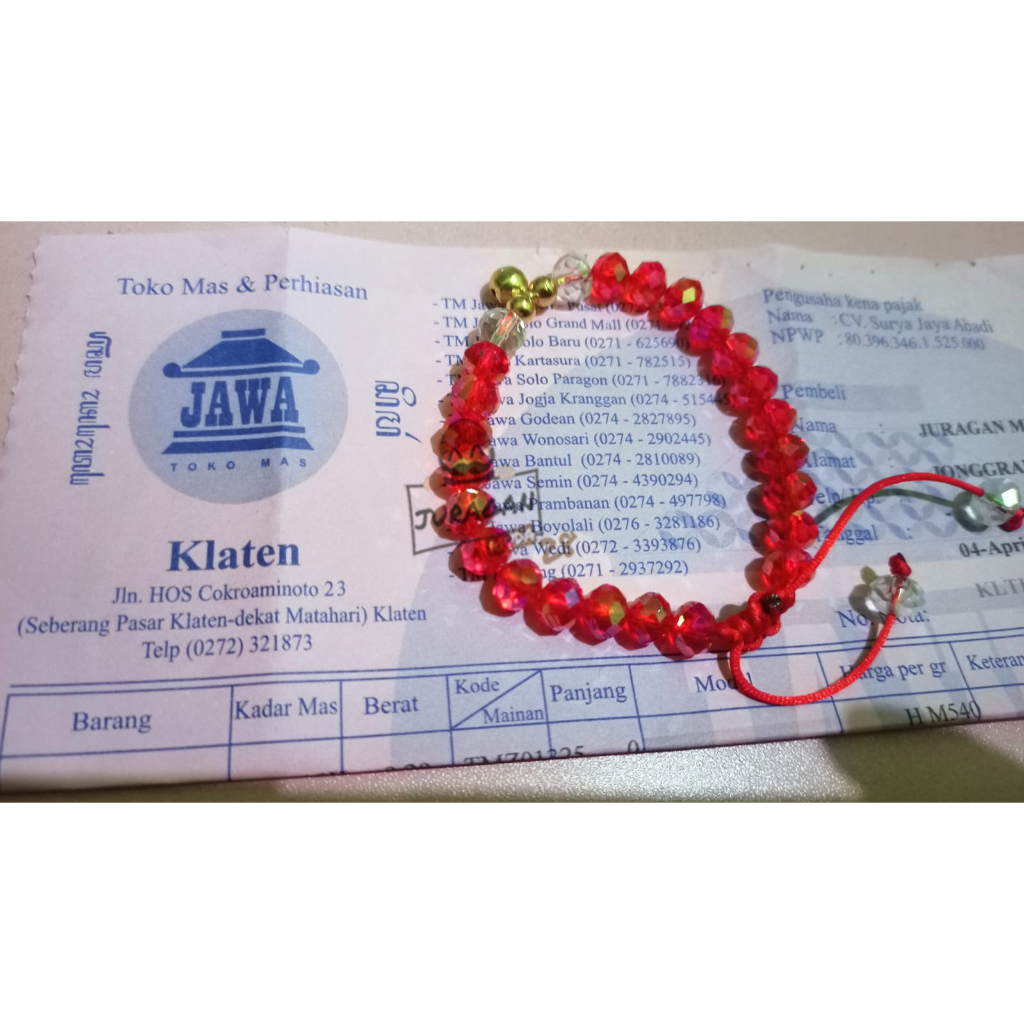 Gelang Tali Crystal Ceko 2 Liontin Emas Asli kadar 10 karat 10k