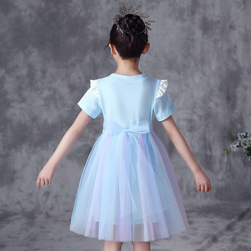 3-10 thn Gadis Unicorn Gaun Kasual Musim Panas Gaun Rainbow Mesh Cute Girl Dress Hadiah Ulang Tahun