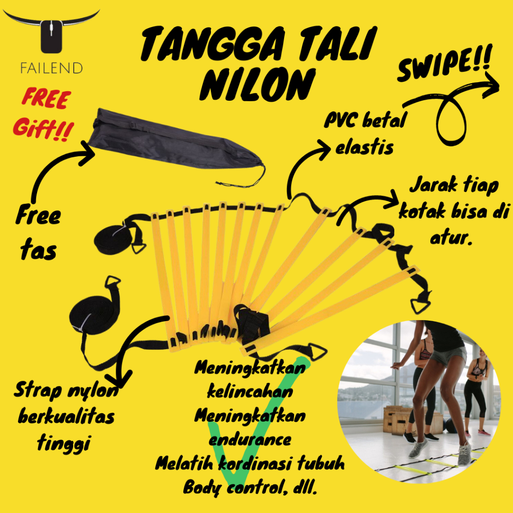 Agility Ladder 2,3,4,5,6,7,8 Meter /Tangga Tali Nilon Untuk Latihan Kecepatan / Kelincahan / Ketangkasan Ranchotion