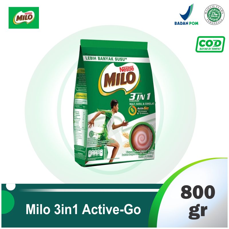 

Milo 3 in 1 Susu Coklat Kemasan Pouch 800gr - susu Bubuk