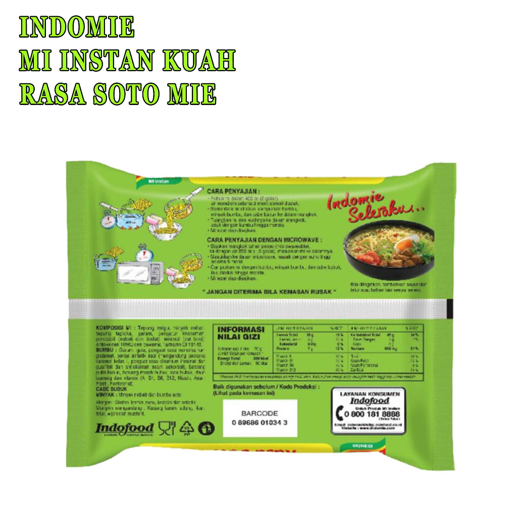 MIE INSTAN KUAH* INDOMIE RASA SOTO MIE 70g* KUAH SOTO