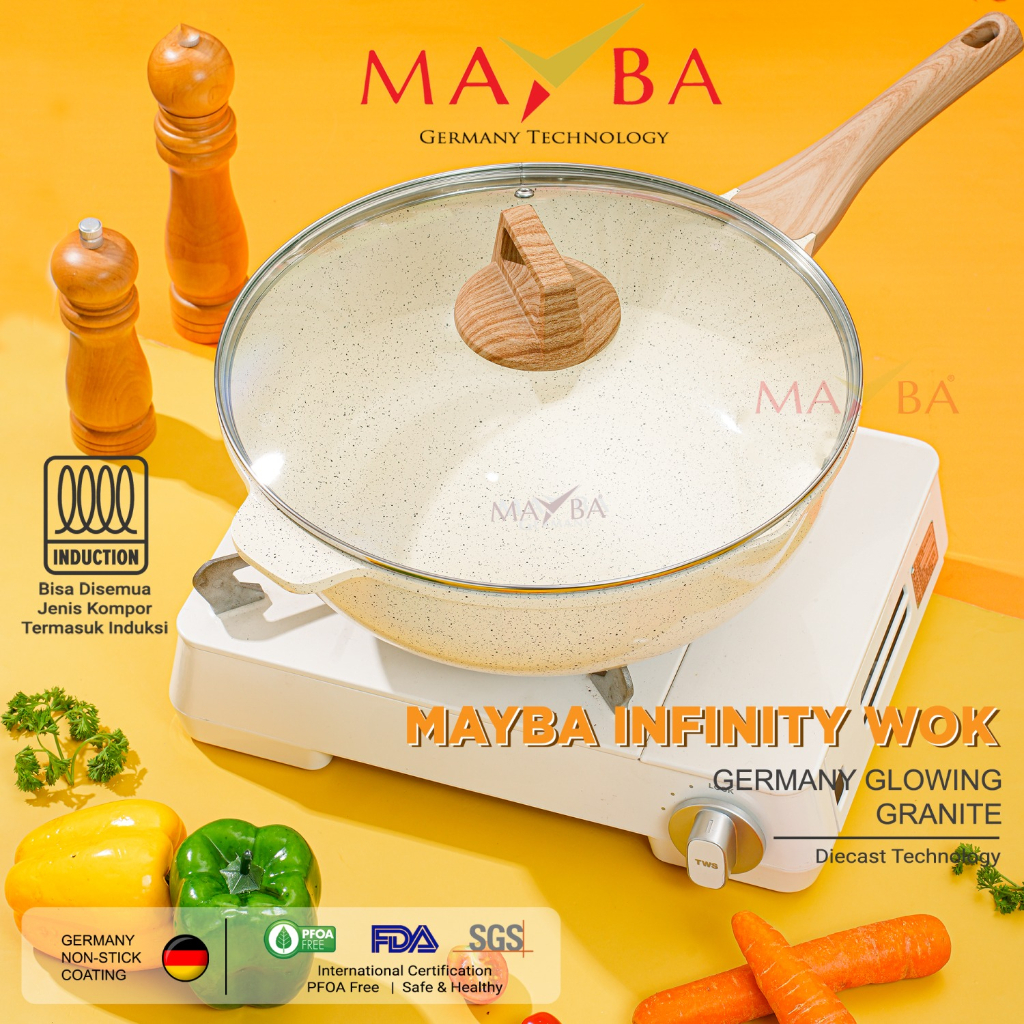 New Mayba Panci Wok Pan 24Cm Wajan Penggorengan Deep Mayba Infinity Anti Lengket Marble Granit
