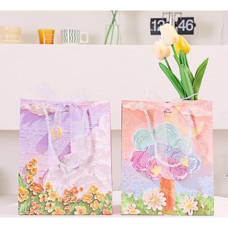 PAPER BAG VINTAGE FLOWER 3D/TAS MOTIF AESTHETIC /GIFT BAG MEWAH PB-05