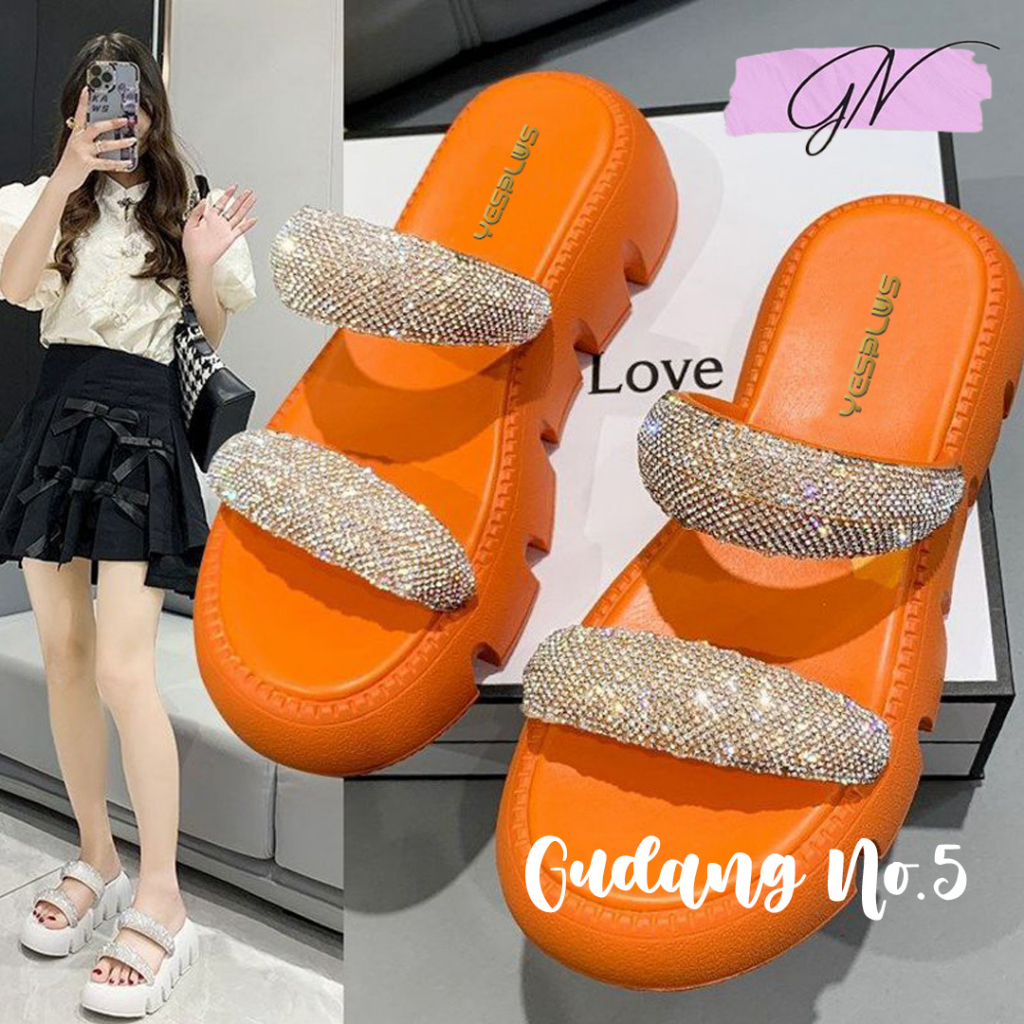 GN-8387 Sandal Selop Wanita Wedges Fashion Blink Tali Dua Jelly Import PCU