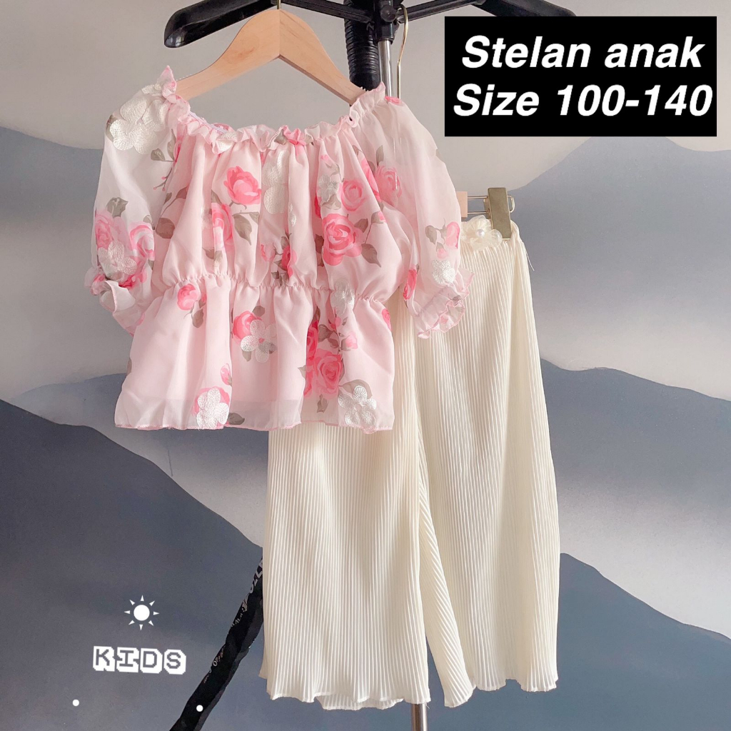 (LOLI-JKT) BS-411 STELAN ANAK CEWEK PINK FLORA SIZE 100-140 BAGUS BANGET