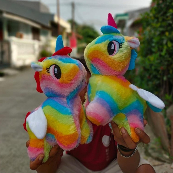 Boneka Unicorn Rainbow Led Bisa Nyala Ukuran 35cm