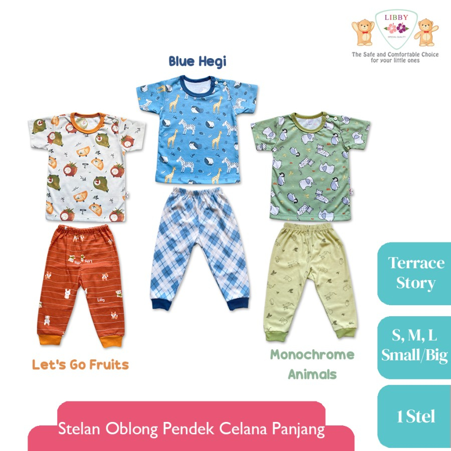 (3stel/pack) Libby SETELAN Oblong PENDEK - PANJANG / Kaos Oblong Setelan Pendek Panjang Anak Bayi