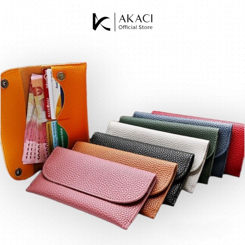 Akaci Dompet wanita kartu uang bahan Papirut wallet panjang slot HP kekinian korea 01-6598 THR