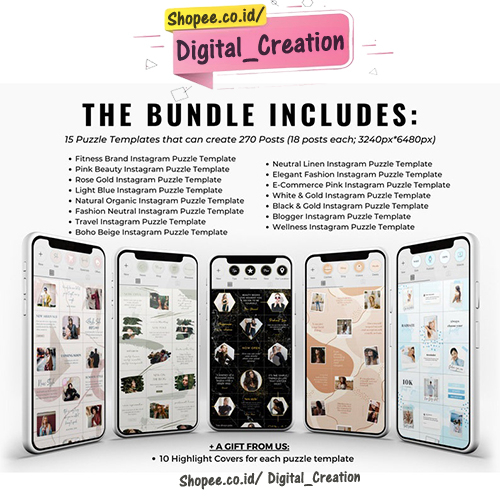 15 Ultimate IG Puzzle Templates Bundle Canva Premium