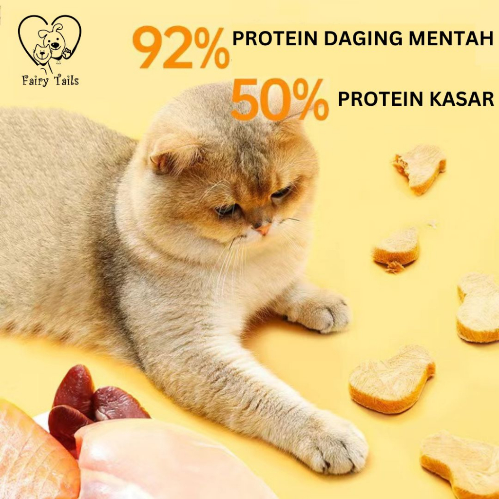 Freeze Dried Snack Cemilan Daging Beku Ayam Burung Ikan Salmon Atau Ikan Hiu Untuk Kucing / Freeze Dried Raw Meat from Chicken Quail Salmon and Shark for Cat