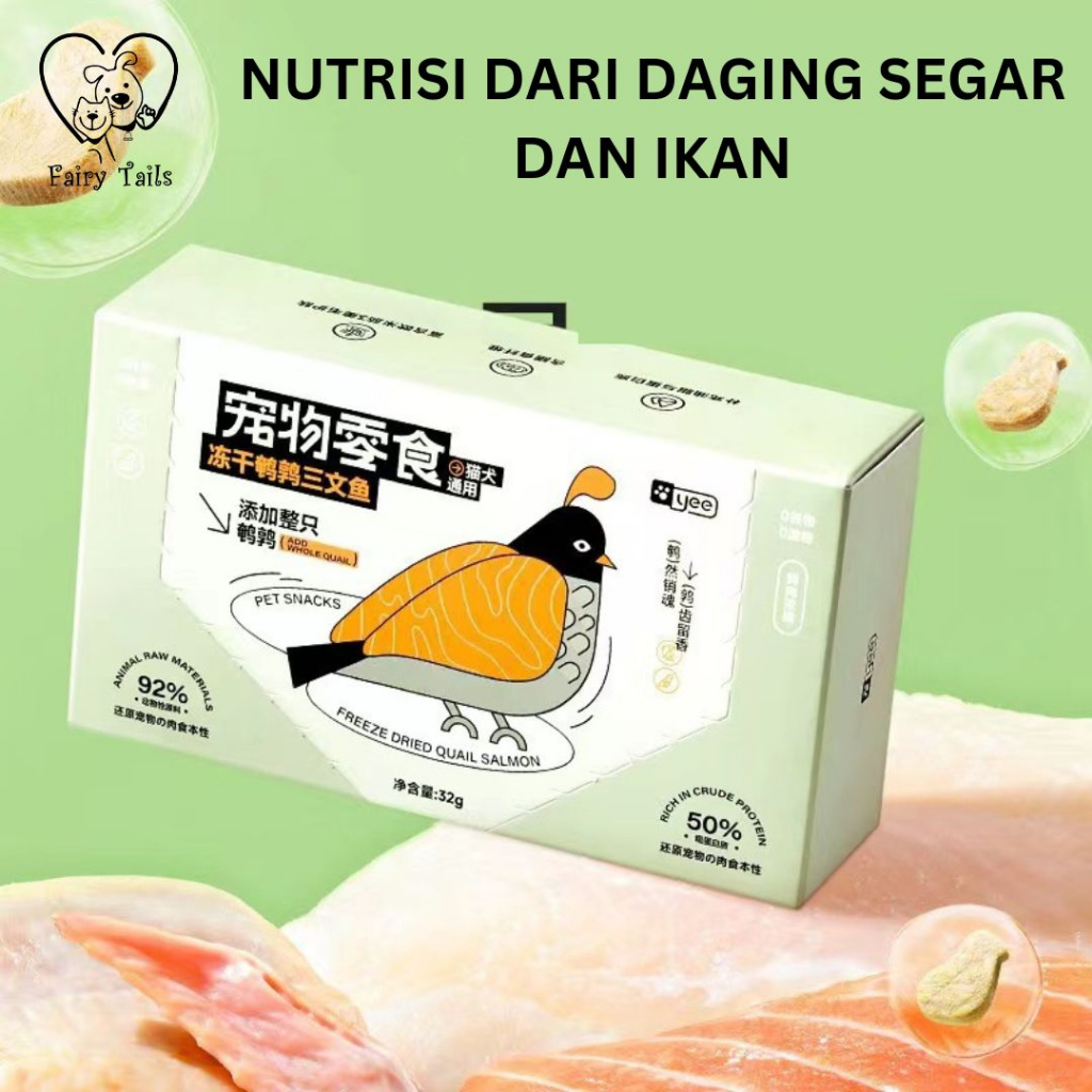 Freeze Dried Snack Cemilan Daging Beku Ayam Burung Ikan Salmon Atau Ikan Hiu Untuk Kucing / Freeze Dried Raw Meat from Chicken Quail Salmon and Shark for Cat