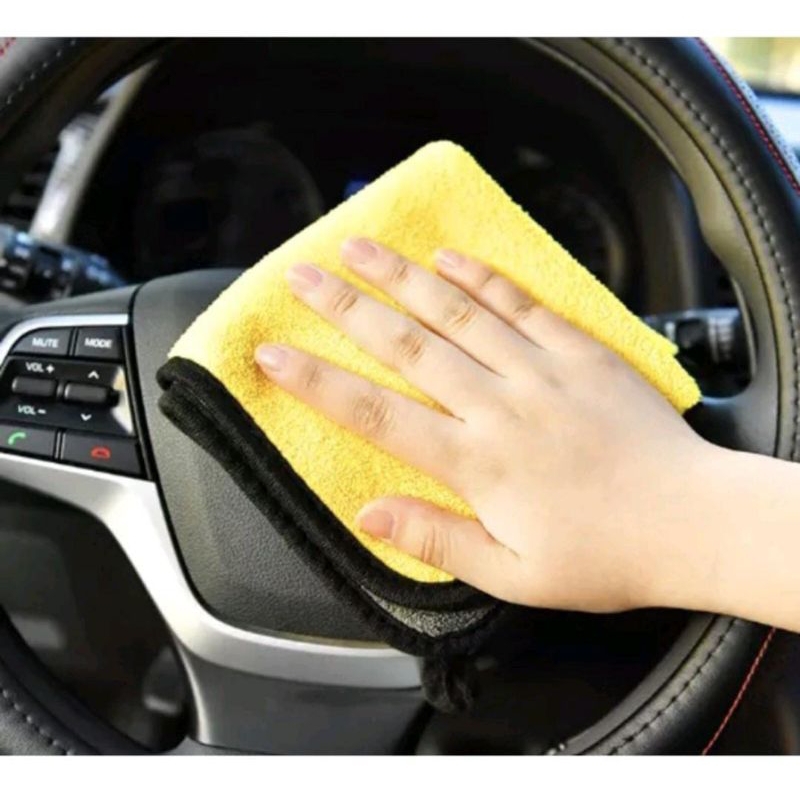 Kain Lap Microfiber 30x30 Kuning Abu2  Car Wipe Cloth Universal Serba Guna Tebal Lap Motor Mobil