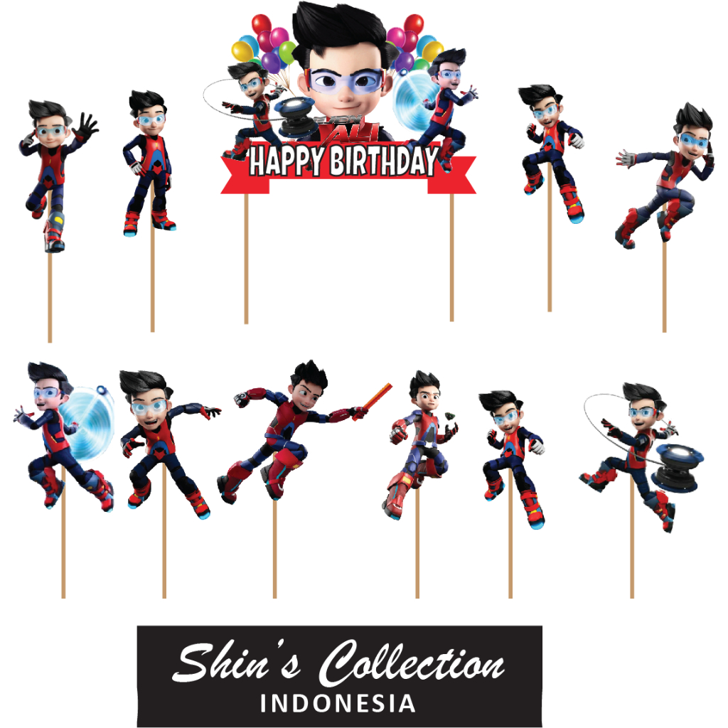 Cake topper Ejen Ali Solo set isi 10 pcs