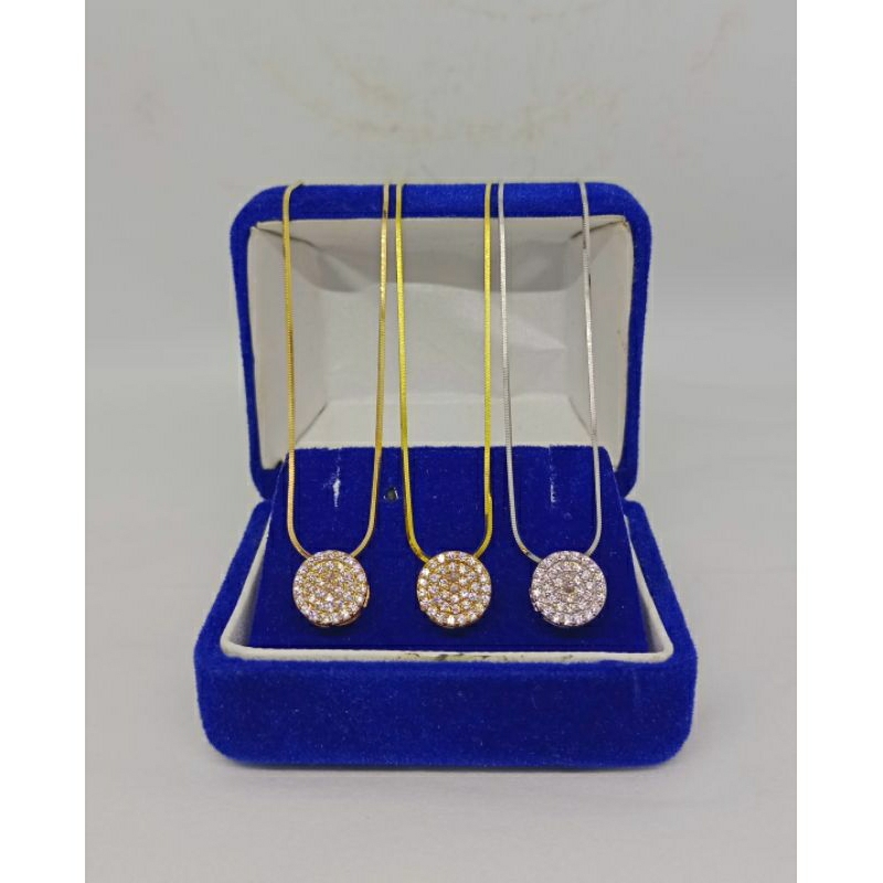 kalung rantai kasandra kotak+liontin tusuk bulat mp/perak asli silver 925 lapis emas/perhiasan fashion wanita terbaru