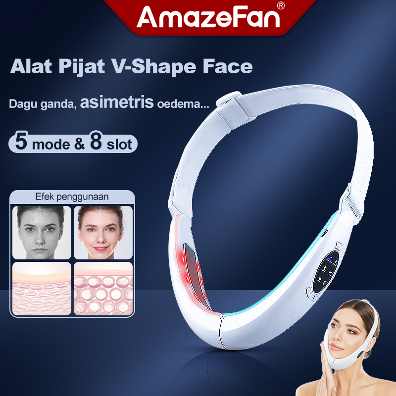 AmazeFan V-Shape Alat pijat pelangsing wajah elektrik facial Lifting Pembuat Bentuk alat pijat waja Terapi Foton Merah dan Biru＆5Mode＆8tingkat getaran Pengurangan dagu ganda alat pengencang wajah setrika wajah face lift alat tirus pipi dan dagu jawline