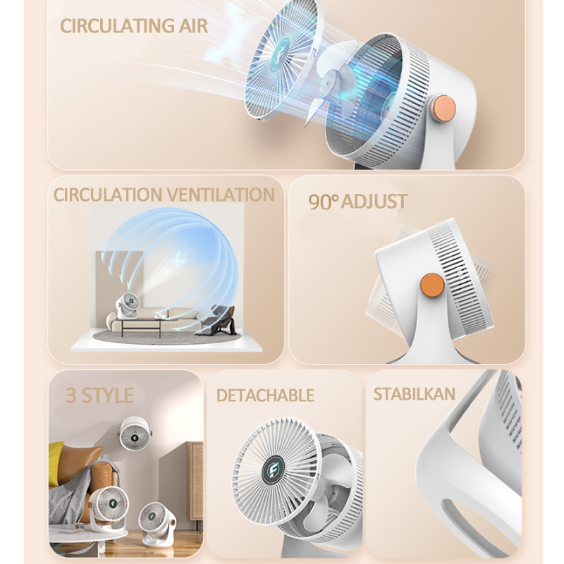 3 KECEPATAN Kipas Angin Portable Meja Usb Cas 2400mAh Tidak Berisik Putar 90° Kipas angin mini meja listrik