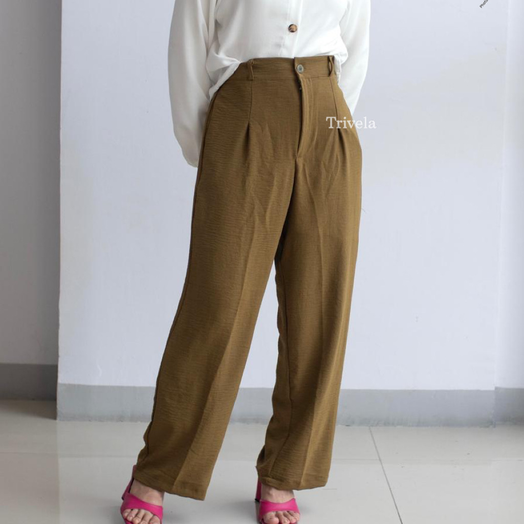 Crinkle Long Pants Button / Highwaist Cullotes Cringkle Sandra / Celana Panjang Wanita 16 warna