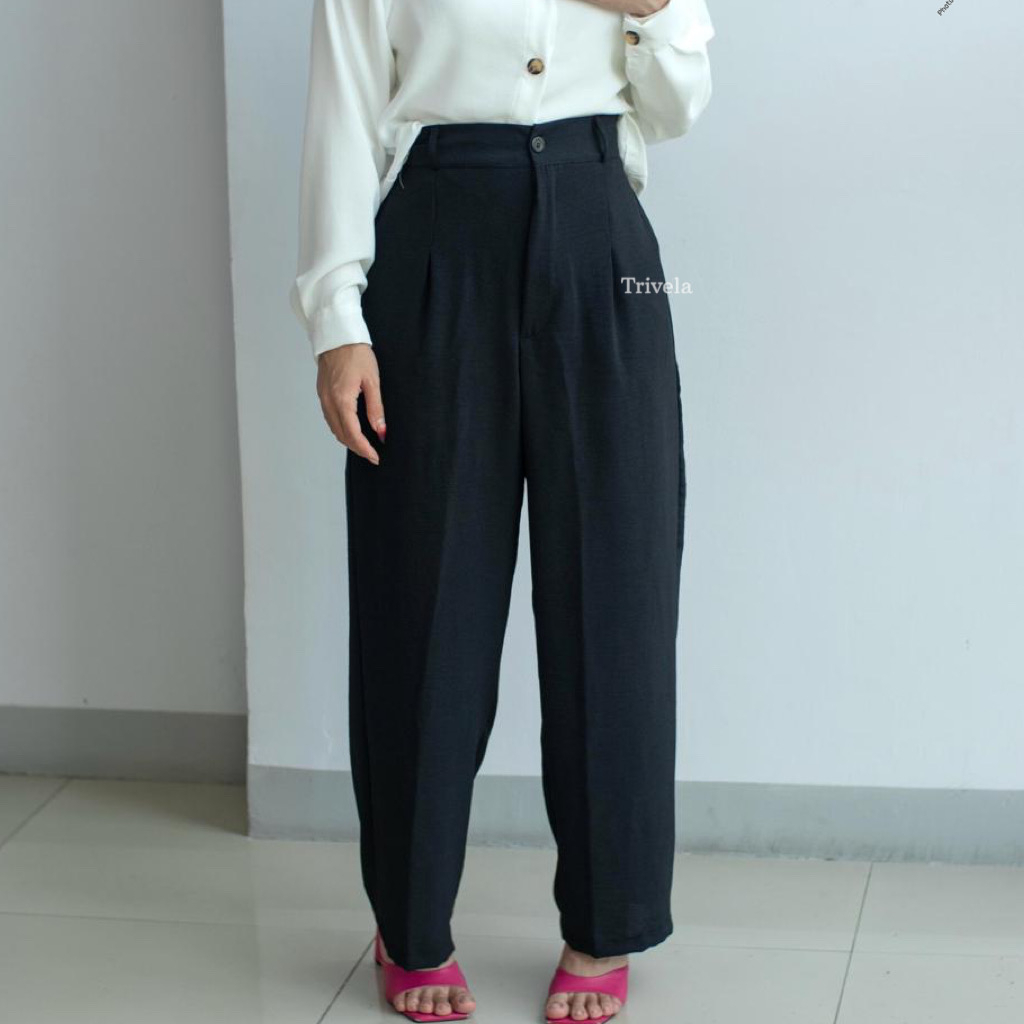 Crinkle Long Pants Button / Highwaist Cullotes Cringkle Sandra / Celana Panjang Wanita 16 warna