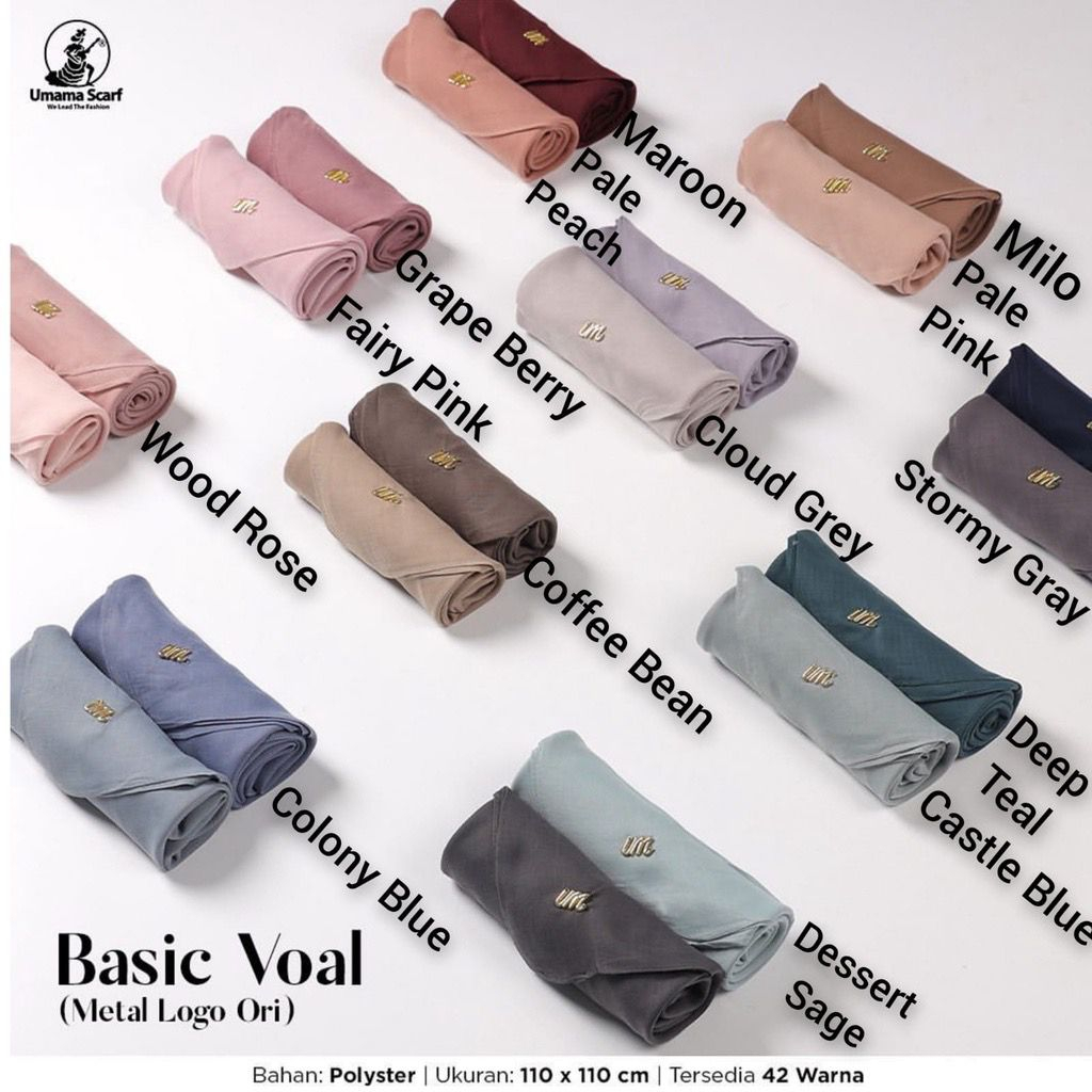 Voal Exclusive UMAMA SCARF BASIC VOAL METAL LOGO - KERUDUNG JILBAB HIJAB SEGIEMPAT POLOS PREMIUM