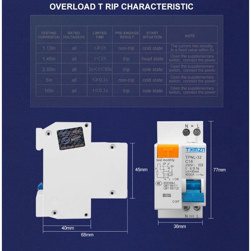 Original Tomzn RCBO ELCB 1P+N